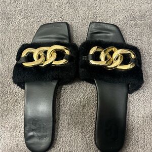 Black and Gold Women's Slide Sandals